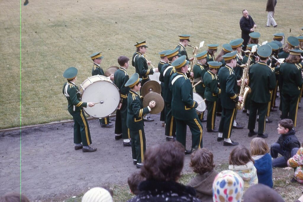 1966 Easter event at Reynolds Field featuring HHS Marching Band