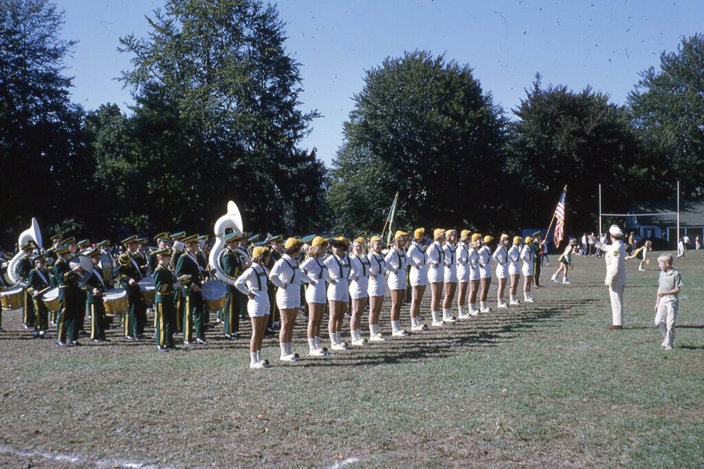 Hudsonettes in front of the marching band.  Pete DeLuke conducting.  Gould Park in Dobbs Ferry in 1964.