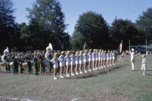 Hudsonettes in front of the marching band.  Pete DeLuke conducting.  Gould Park in Dobbs Ferry in 1964.