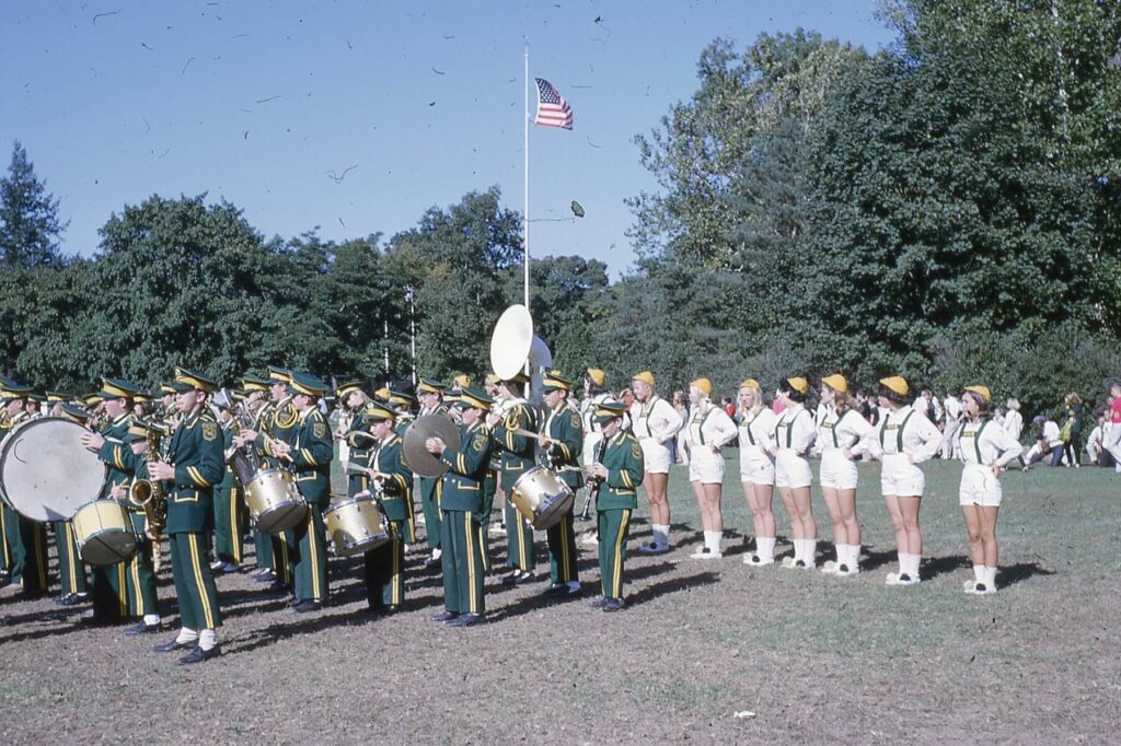 HHS Marching Band and Hudsonettes at Halftime at Gould Park in Dobbs Ferry in 1965.  Hastings at Dobbs Football.