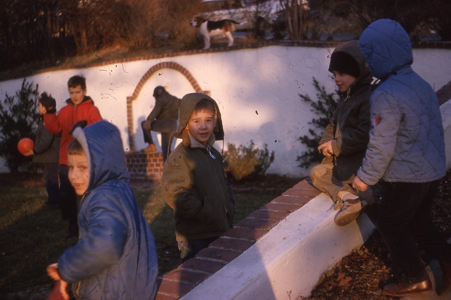 Group of kids on the Edelman front lawn in 1964