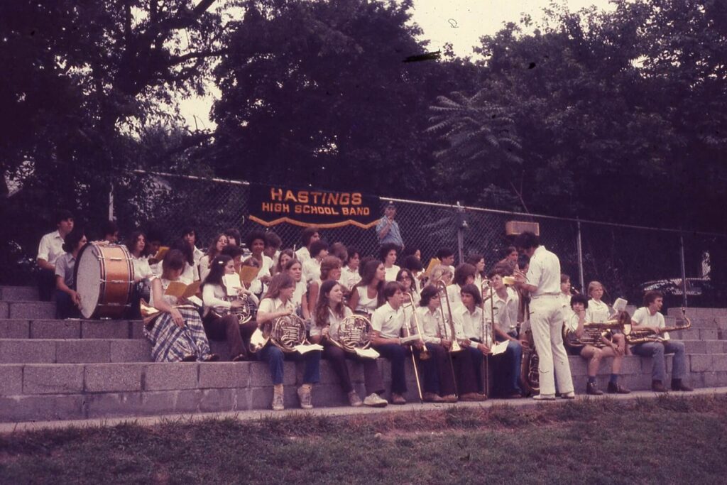 Hastings High School Band preparing to play at the 1976 HHS Graduation June 24, 1976
