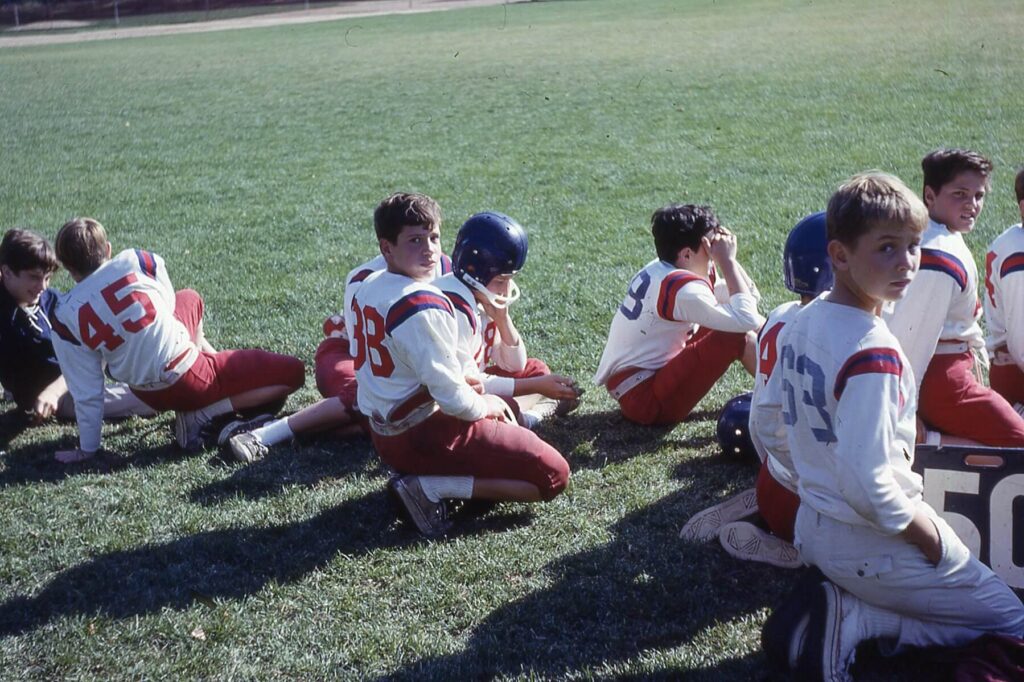 Some Hastings Rams football players on the sidelines in 1966.