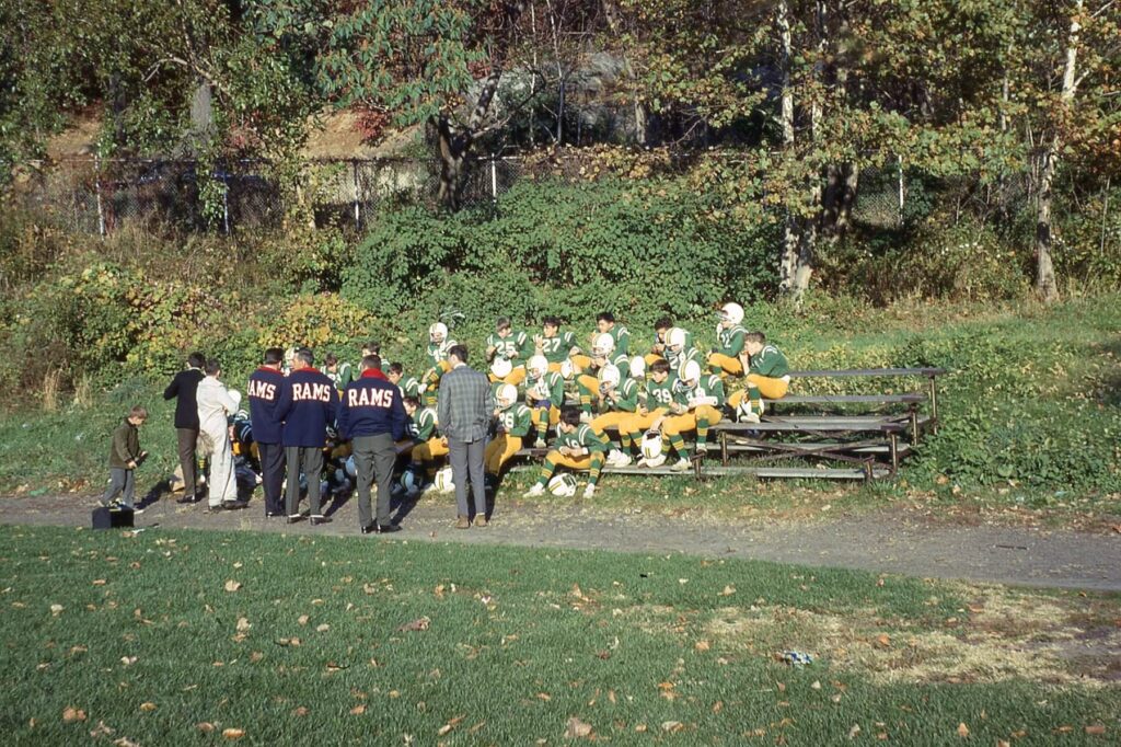 Hastings Rams meeting during halftime.  Fall 1967.