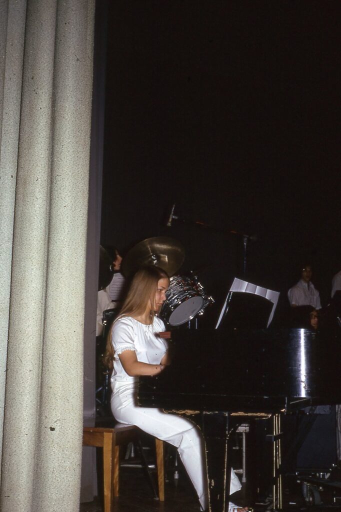 Sue Serafin playing at a music concert in 1974