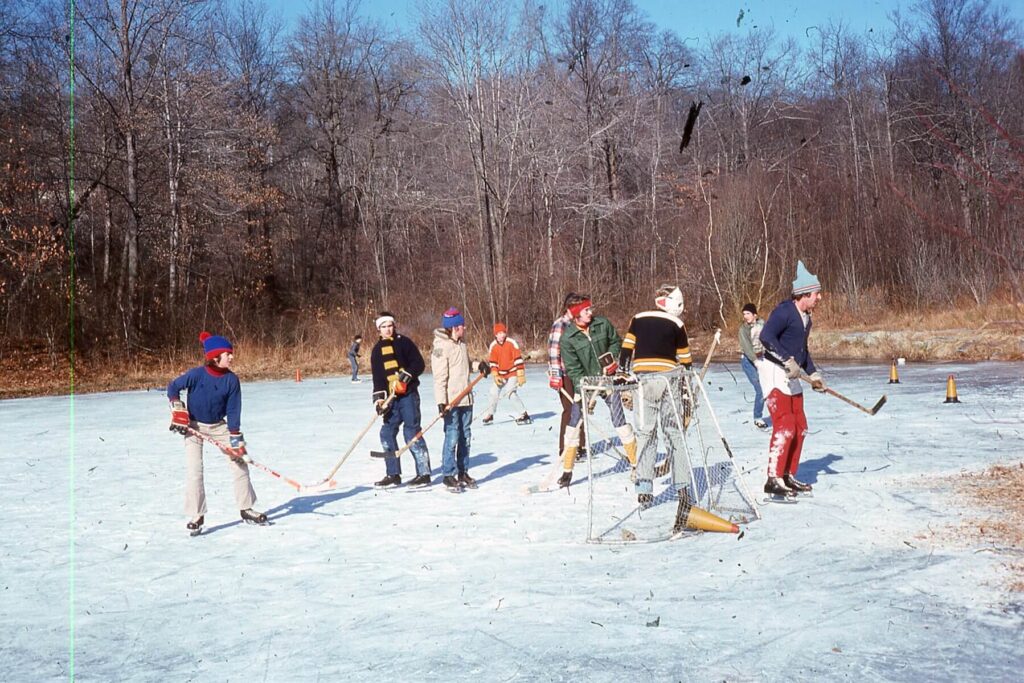 Hockey game at Sugar Pond in the winter of 1975