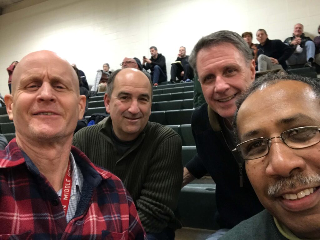 Dave Riggs, Don Russak, Mark Bingham, Danny White in Cochran Gym circa 2017.