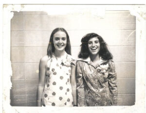Julie Collins and Denise DeGasperi at 8th Grade Recognition Night in 1975.