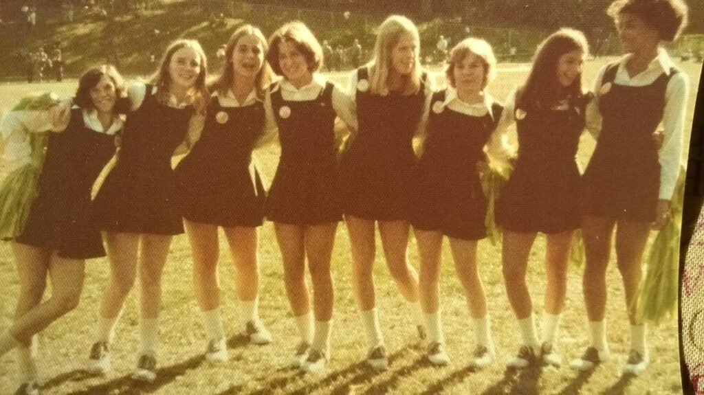HHS Cheerleaders at Reynolds Field.  Almost definitely 1975.