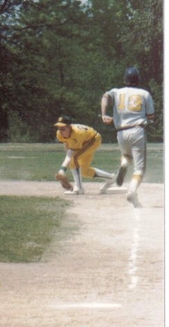 Play at first base in HHS Varsity Baseball game in 1985.