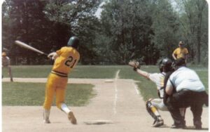 Keith Fagan, HHS ’85, batting during HHS Varsity Baseball game in 1985
