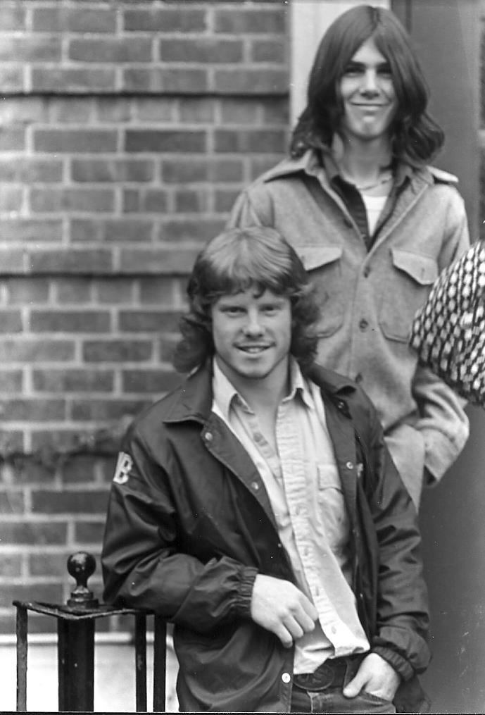 Chris Kunze and Tom Yohe on the steps outside the high school, circa 1980.