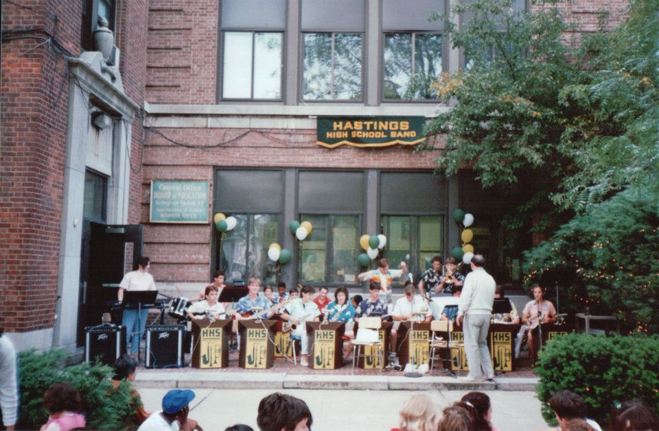 Pete Crino, the Jazz Band Director, with the HHS Jazz Band in the Spring of 1990.