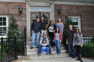 Group of HHS 1991 out in front of the school before their school tour during their 20th reunion in 2011.