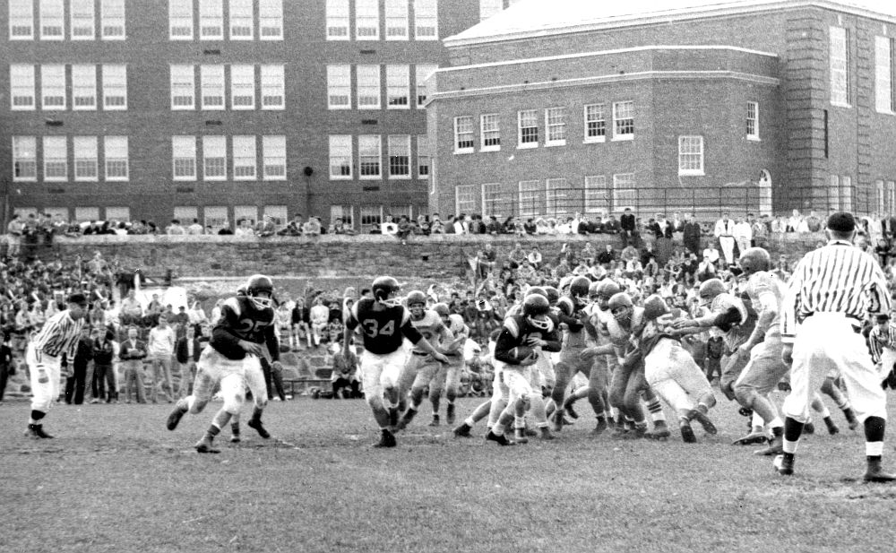 Hastings Varsity Football at Eastchester.  Probably Fall 1958.  Could be 1957.