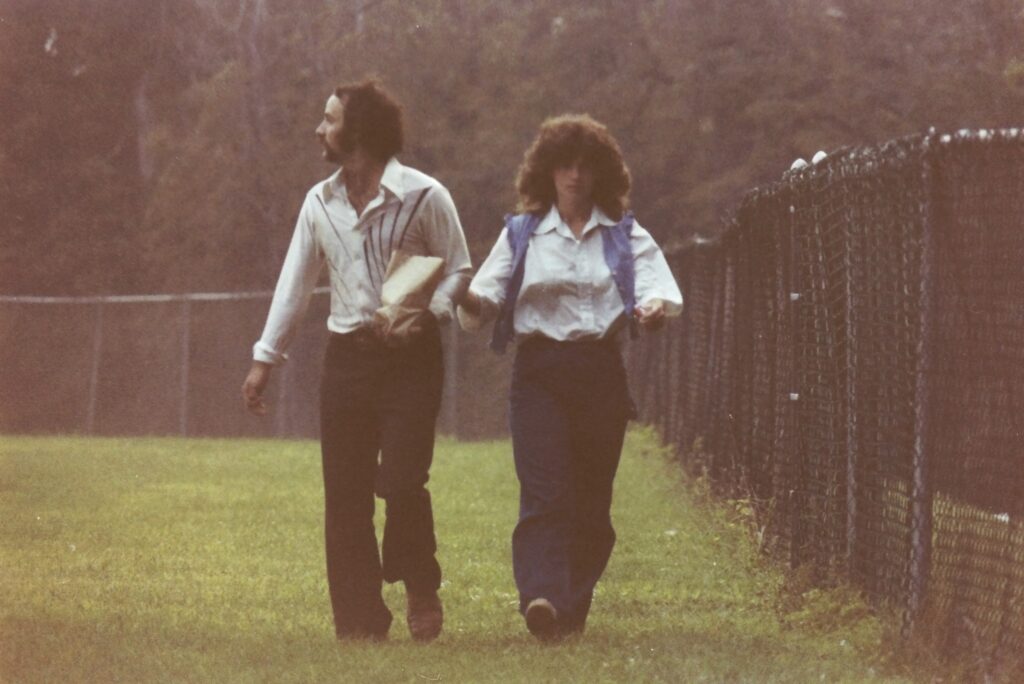 Patsy Cammisa walking in the outfield at Zinsser Park in the 1970’s