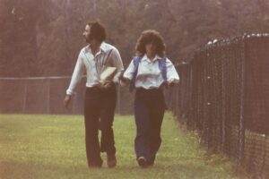 Patsy Cammisa walking in the outfield at Zinsser Park in the 1970’s