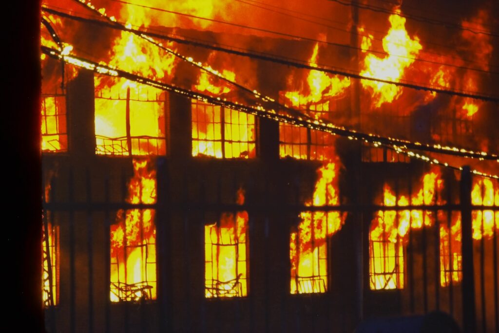 Building engulfed in flames on the Hastings Waterfront
